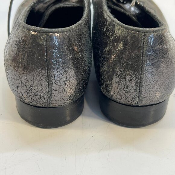 Miu Miu Metallic Leather Lace Up Oxford Shoes Men\'s Size 37/5 Black Lace Up